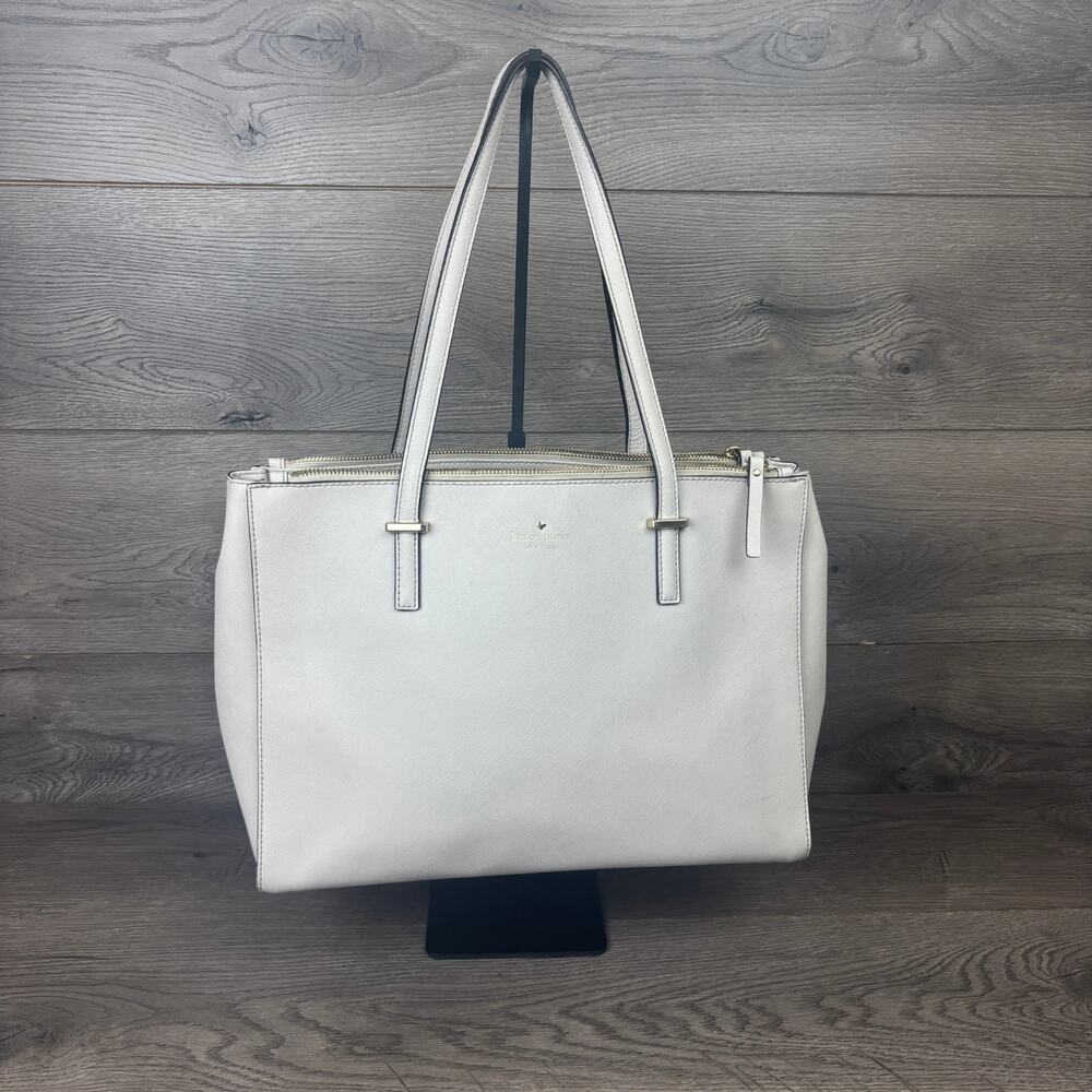 Kate Spade New York Tote Shoulder Bag Beige Cow Hide Leather